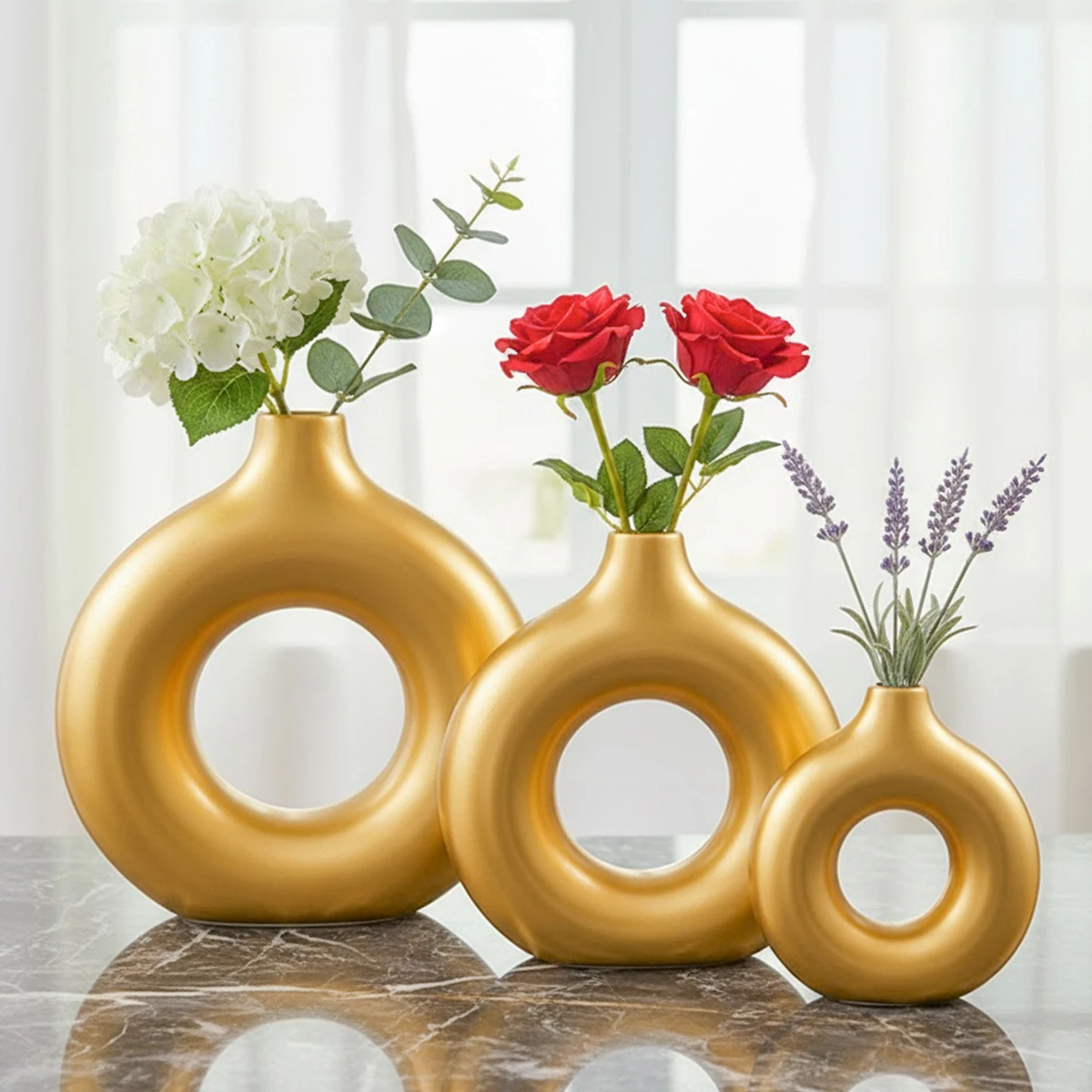 1PC Nordic Geometric Simple O-Shaped Vase, Resin Material Warm Home Decoration Vase, Suitable for Living Room and Study
