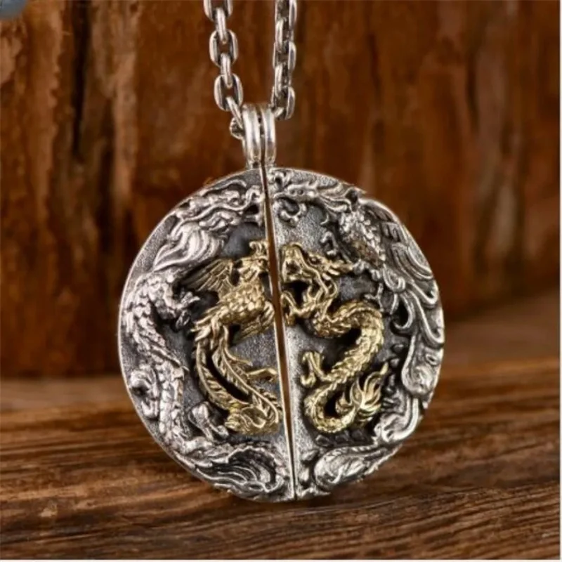 BOCAI S925 Sterling Silver Pendants for Women Men New Fashion Dragon Phoenix Couple Amulet Creative Jewelry Wholesale