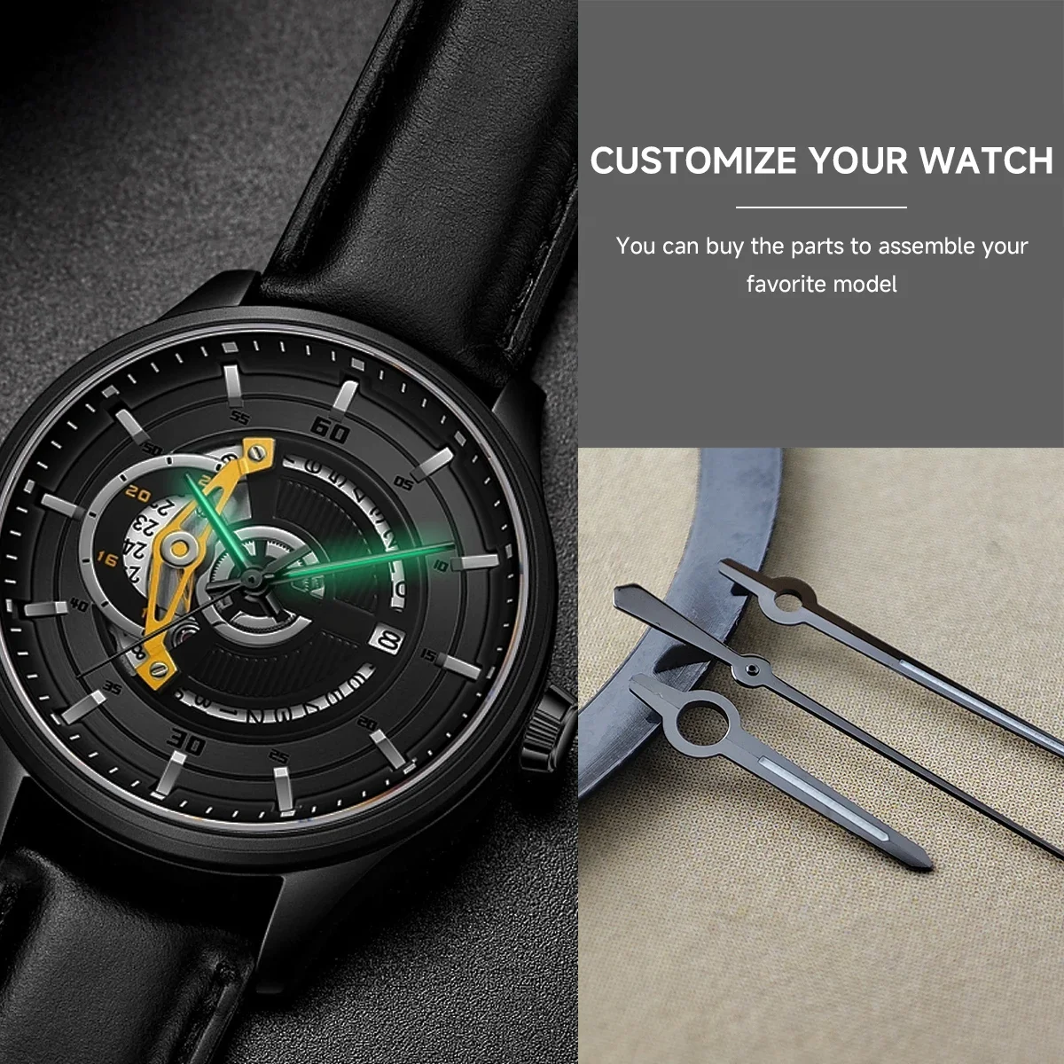 مؤشر ساعة أخضر مضيء ، يد NH35 ، إكسسوارات ، NH34 ، NH36 ، 4R ، 7S ، حركة NH70 ، 3