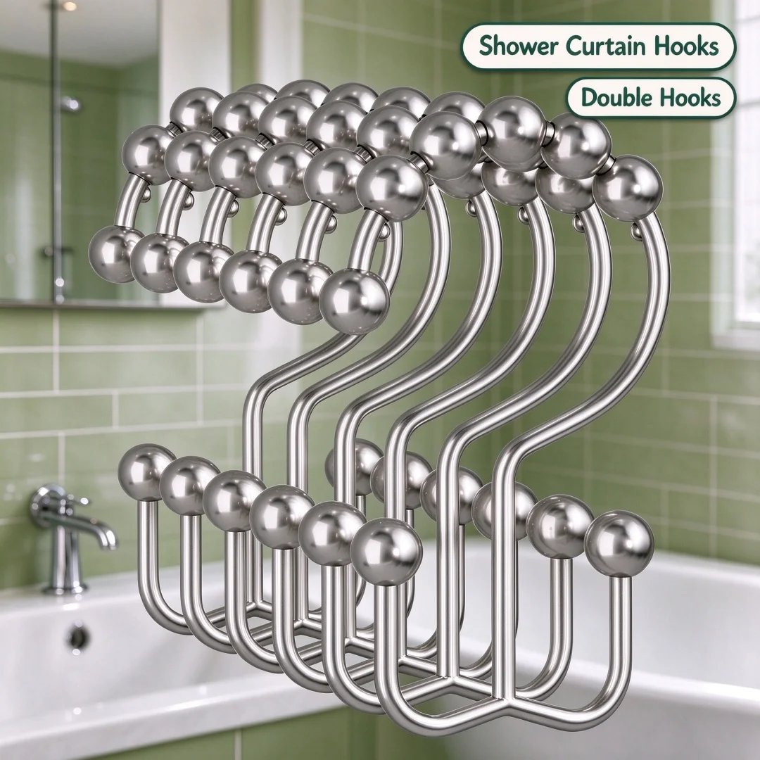 Shower curtain hook，rust proof metal double shower curtain ring，used for hanging curtain hooks for roller blinds，kitchen hooks