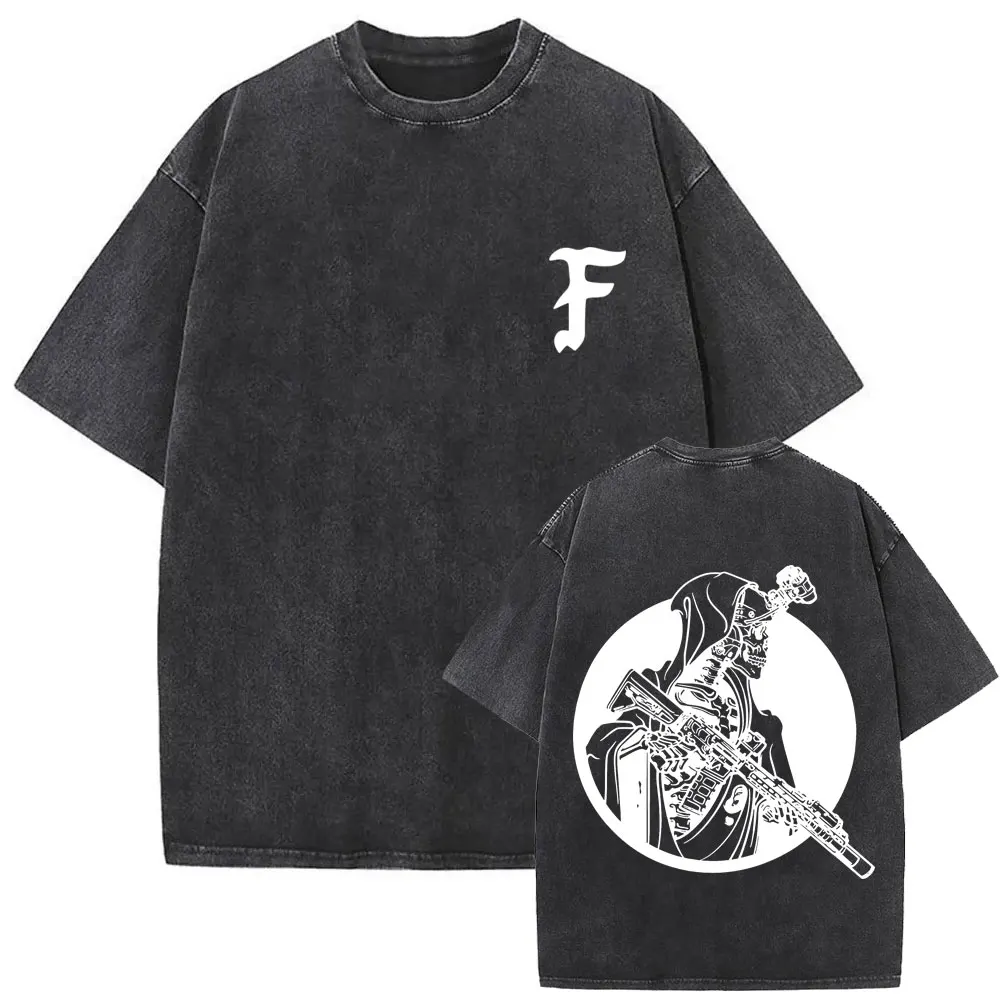 

Washed Vintage Forward Observations Group Skeleton Print T-shirt Men Women Casual Cotton Crewneck T Shirt Man Oversized T-shirts