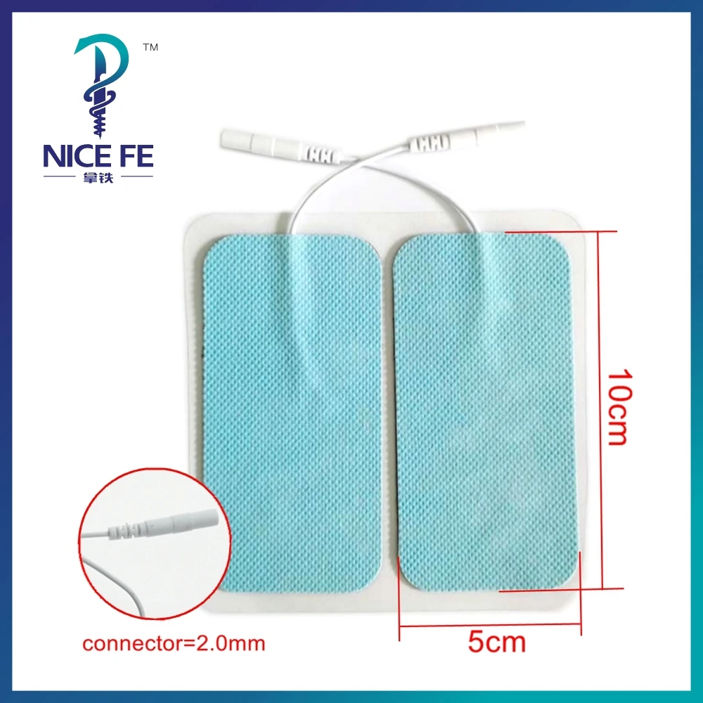 Electrode pad for low medium frequency electrotherapy，,Cable L=8CM pad=10cm*5cm connector=2.0mm，10pcs pack