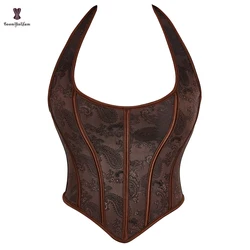 Side Zipper Backless Body Shapewear Brown Steam Punk Gothic Corset Crop Top For Women Plus Size XS-6XL