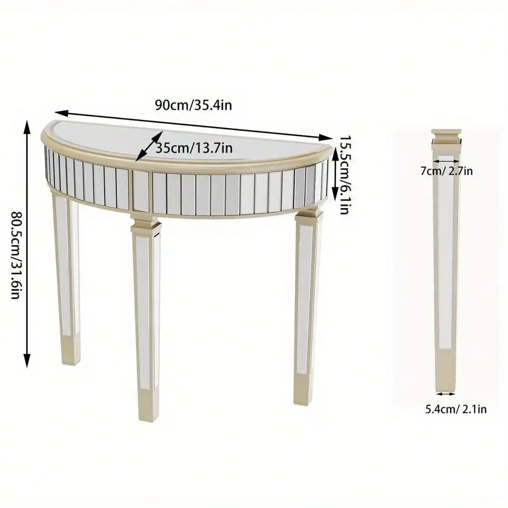 Ornate Half Moon Console Mirrored Table Furniture Entryway HD Glass Decor Table