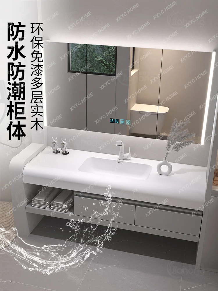 Qimeishi Whole Washbin Bathroom Cabinet Combination Cream Style Bathroom Table Hand Washing Washbasin Cabinet