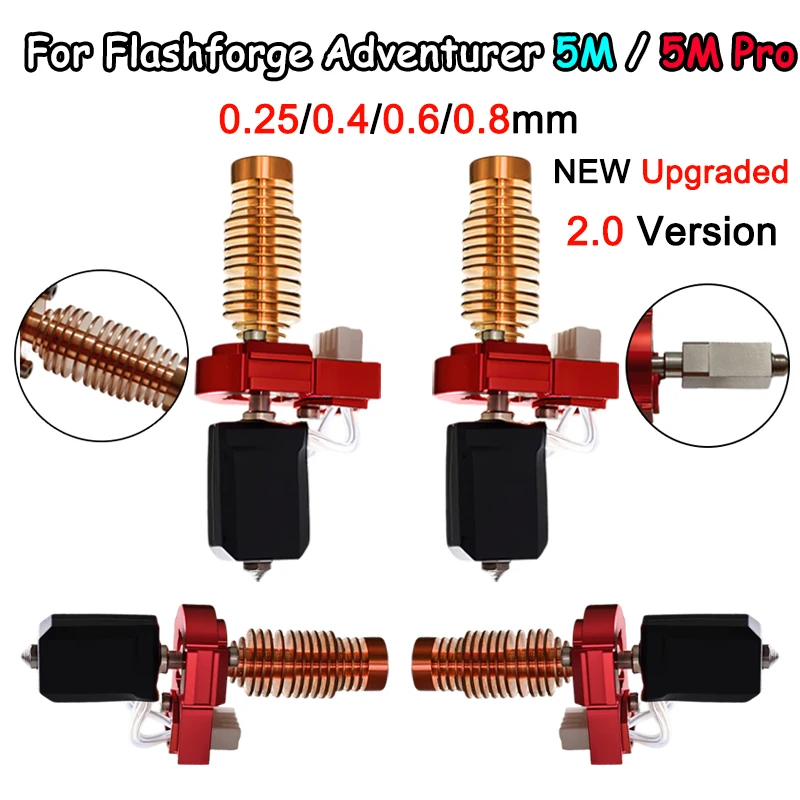 Latest Upgraded Hotend Kit for Flashforge Adventurer 5M/5M Pro Hotend AD5M Nozzle Kit Ceramic Heating Block & Hard Steel Nozzle