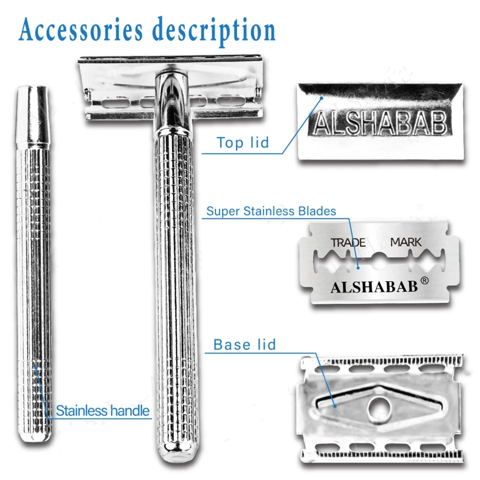 ALSHABAB Safety Razor for Men Barber Shaving Hair Beard Remove Stainless Steel Manual Double Edge Barbeador Shaver with 1 Blade