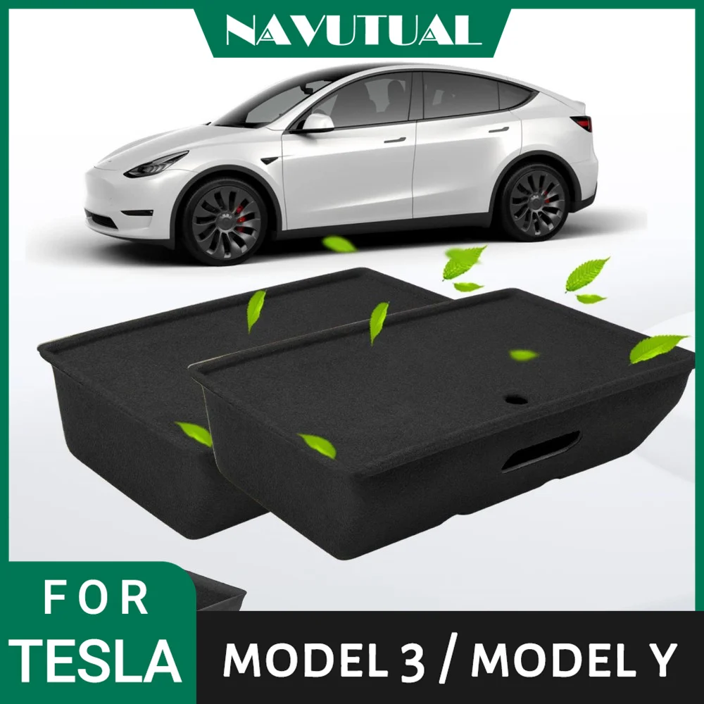 

Under Seat Storage Box Organizer with Lid for Tesla Model Y 20-2023 Felt Texture Hidden Storage Tray Bins Box for Organizing Fit