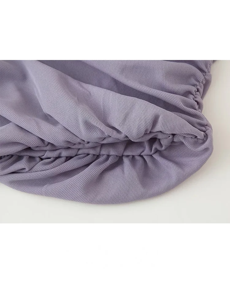 HH Women New Elegant Sleeveless Solid Fold Decoration Asymmetry Backless Short Tulle Top+Summer Casual Mid-Waist Skirt Suit