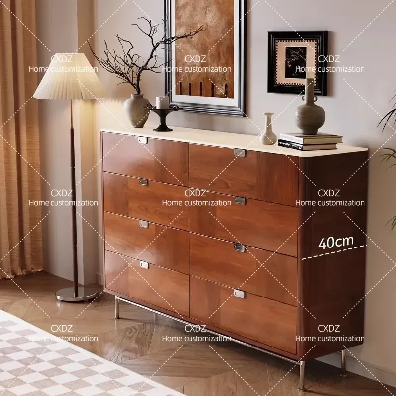 Medieval Solid Wood Chest Cabinet Retro 8 Drawer Storage Unit for Bedroom Dining Room Floor Standing Modern Simple Sideboard