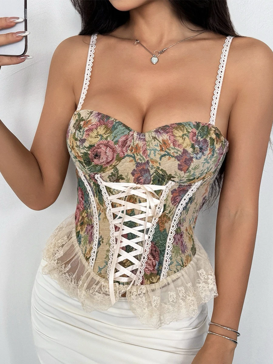 

Ультратонкий вязаный жилет в стиле ретро с кружевной отделкой и вставками, с подкладкой для груди, летний, 2025