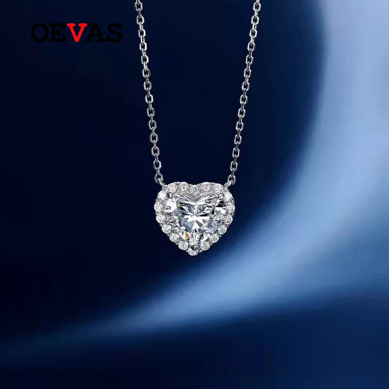 

OEVAS 100% 925 Sterling Silver Heart High Carbon Diamond Pendant Necklace For Women Sparkling Wedding Party Fine Jewelry Gifts