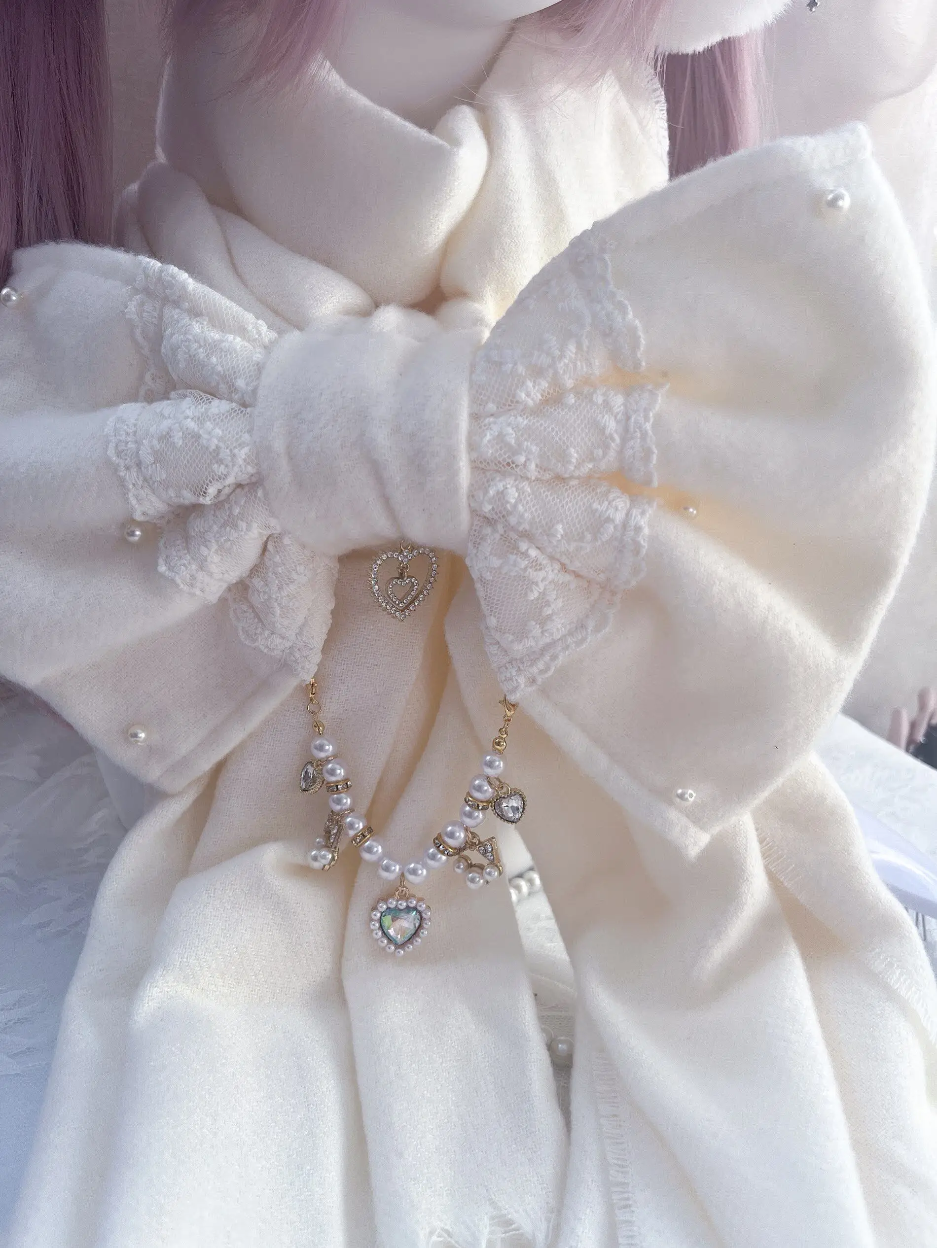 Japanese Original Handmade Mass-produced Sweet Cute Lolita Bow Scarf Soft Girl Autumn and Winter Bud Thermal Scarf for Women