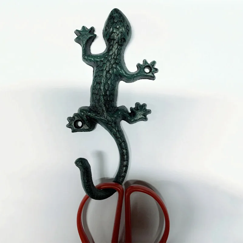 

Creative Gecko Wall Mount Decorative Hooks Cast Iron Retro Big Clothes Coat Hats Towel Hanger Shelf For Kitchen Home Decoration