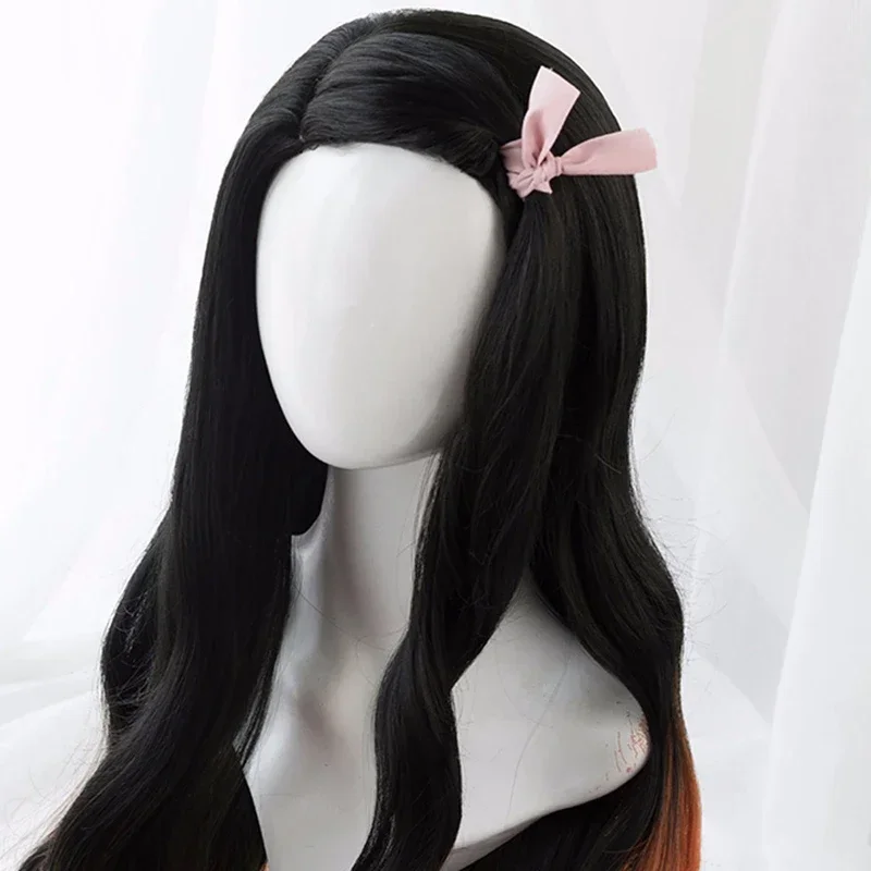 Kamado Nezuko Pruik Nezuko Cosplay 95Cm Gradiënt Lang Haar Accessoires Hittebestendige Synthetische Pruik