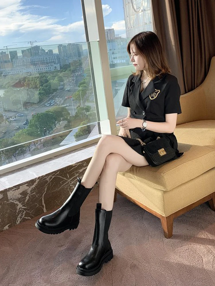 

Ботинки Bla Thi Bot, женские ботинки «Челси», весенне-осенняя резиновая подошва Faion Briti с круглым носком