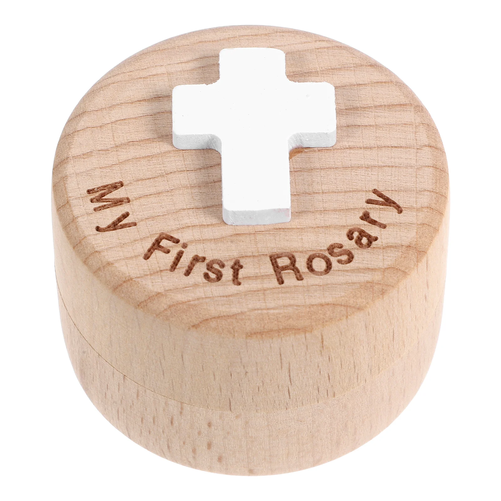 

1pcs Wooden Rosary Box Small Jewelry Container Beige Color Engraved Pattern Storage Case for Rings Earrings Necklace Organizer