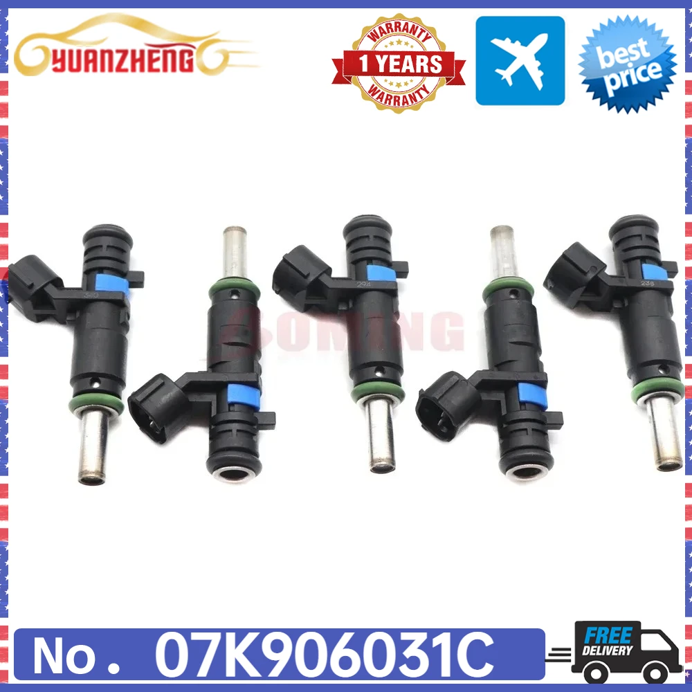 For Beetle Golf Jetta Passat Rabbit 2.5L 2007 2008 2009 2010 2011 2012 2013 2014 FJ1067 New 07K906031C 5PCS Car Fuel Injectors