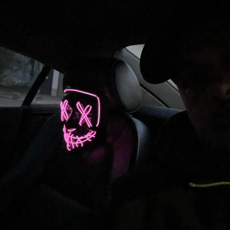 ハロウィーンパーティー用のLEDワイヤレスマスク,ナイトライトを暗闇で光るフェイスマスク