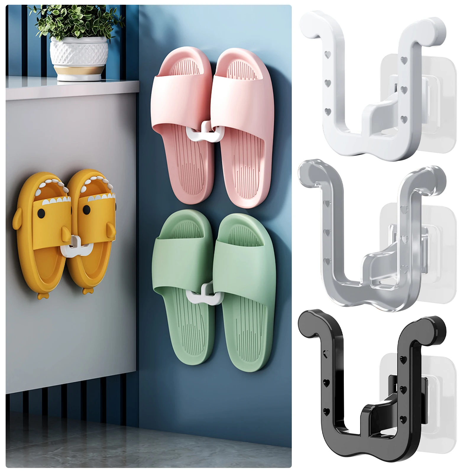 New Wall Mounted Shoe Rack Bathroom Home Shoe Organizer Space Saving Slippers Hanger Punch-free Wall Hanging Storage Rack