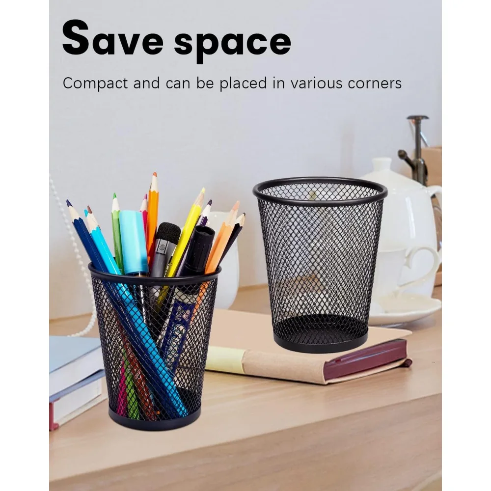 6 عبوات من حوامل الأقلام المعدنية الشبكية السوداء - أكواب تنظيم المكتب للمكتب والمدرسة #4