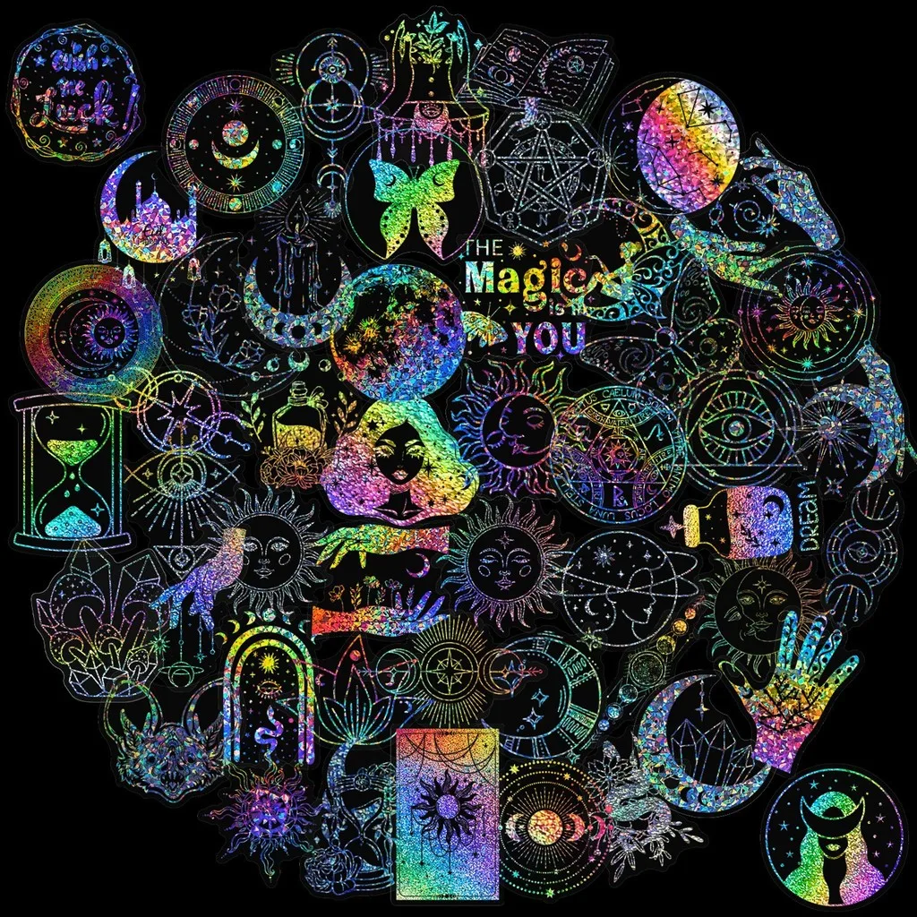 100Pcs Holographic Magic World PET Sticker Pack, Sparkly Magic Memory‑themed Decals, DIY for Journal Planner and Craft Making