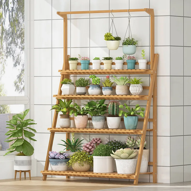 

Flower Shelf Indoor Household Flower Pot Frame Living Room Floor-to-ceiling Multi-layer Balcony Storage Wood Potted Plants