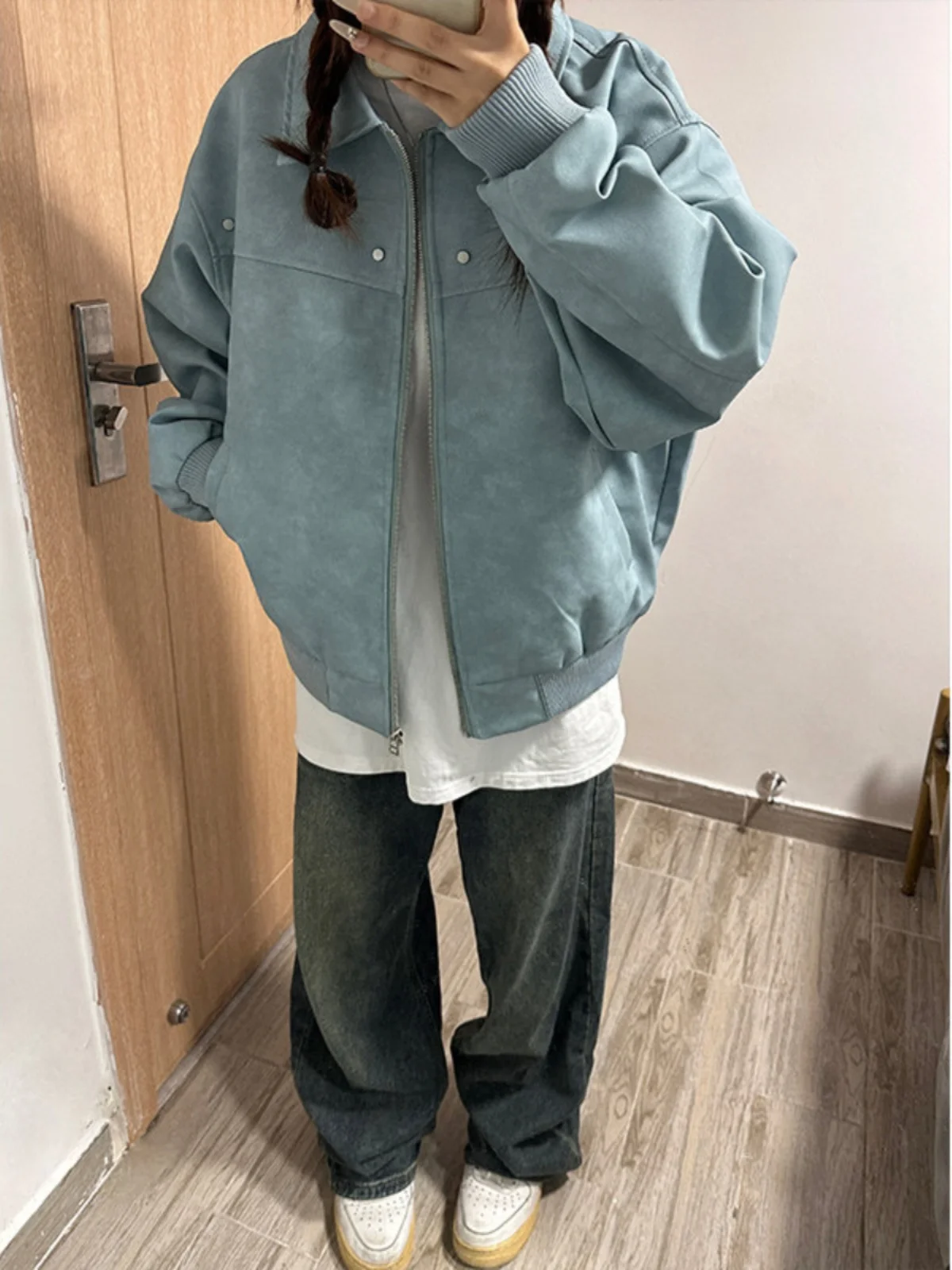 

Ретро американский синий кожаный тюнер для мужчин и женщин, весенне-осенний брендовый уличный крутой тюнер для пар, подставка из полиэстера