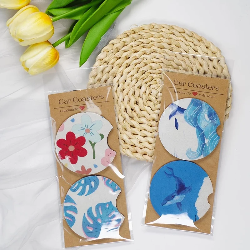 Kemasan Coaster mobil 100 buah untuk dijual, kartu Coaster mobil sublimasi dengan 100 buah tas, pengganti sublimasi kosong