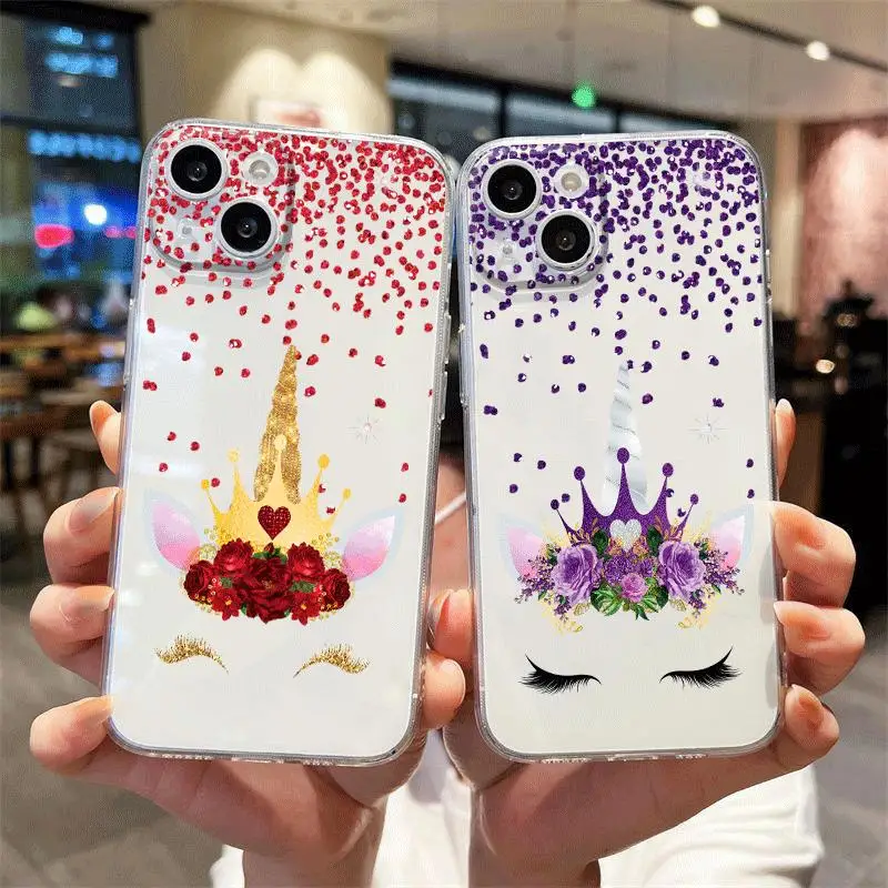 Pink Unicorn Flower Phone Case for iPhone 11Pro 13 16 Pro 15 12 Pro Max 14 Plus 7 8 XR XS 12 Mini SE Soft Cover