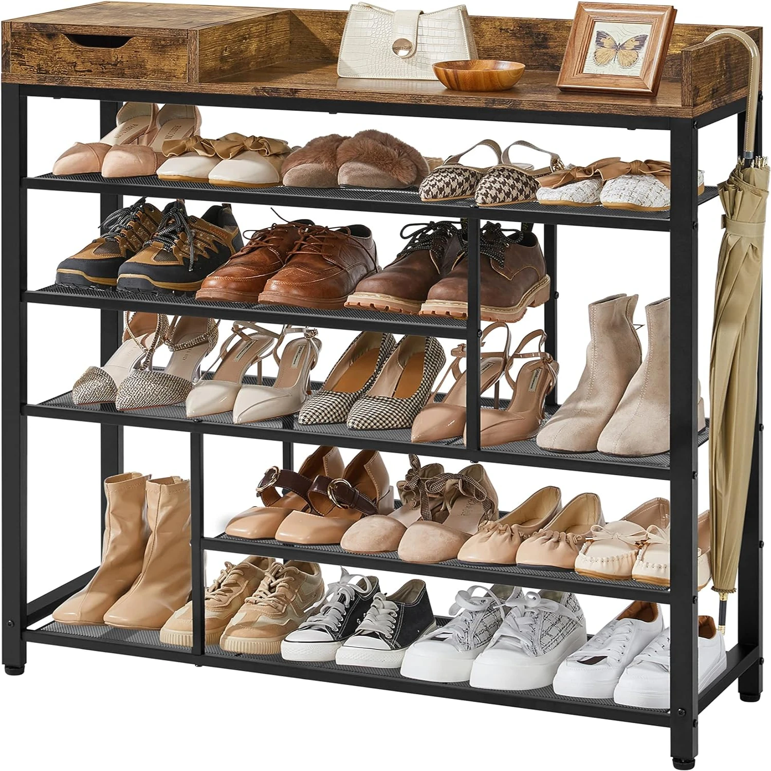 

Shoe Rack, 6-Tier Shoe Shelves, Free Standing Shoe Organizer with Box for Entryway, Doorway, Rustic Brown Shower accessories