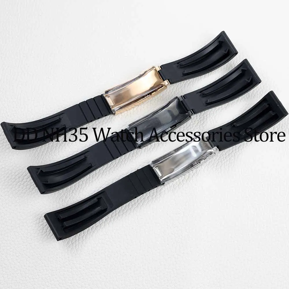 20MM rubber watchband Silver Black Rose Gold Folding safety buckle 20mm strap width for Submariner GMT YACHT-MASTER watch case