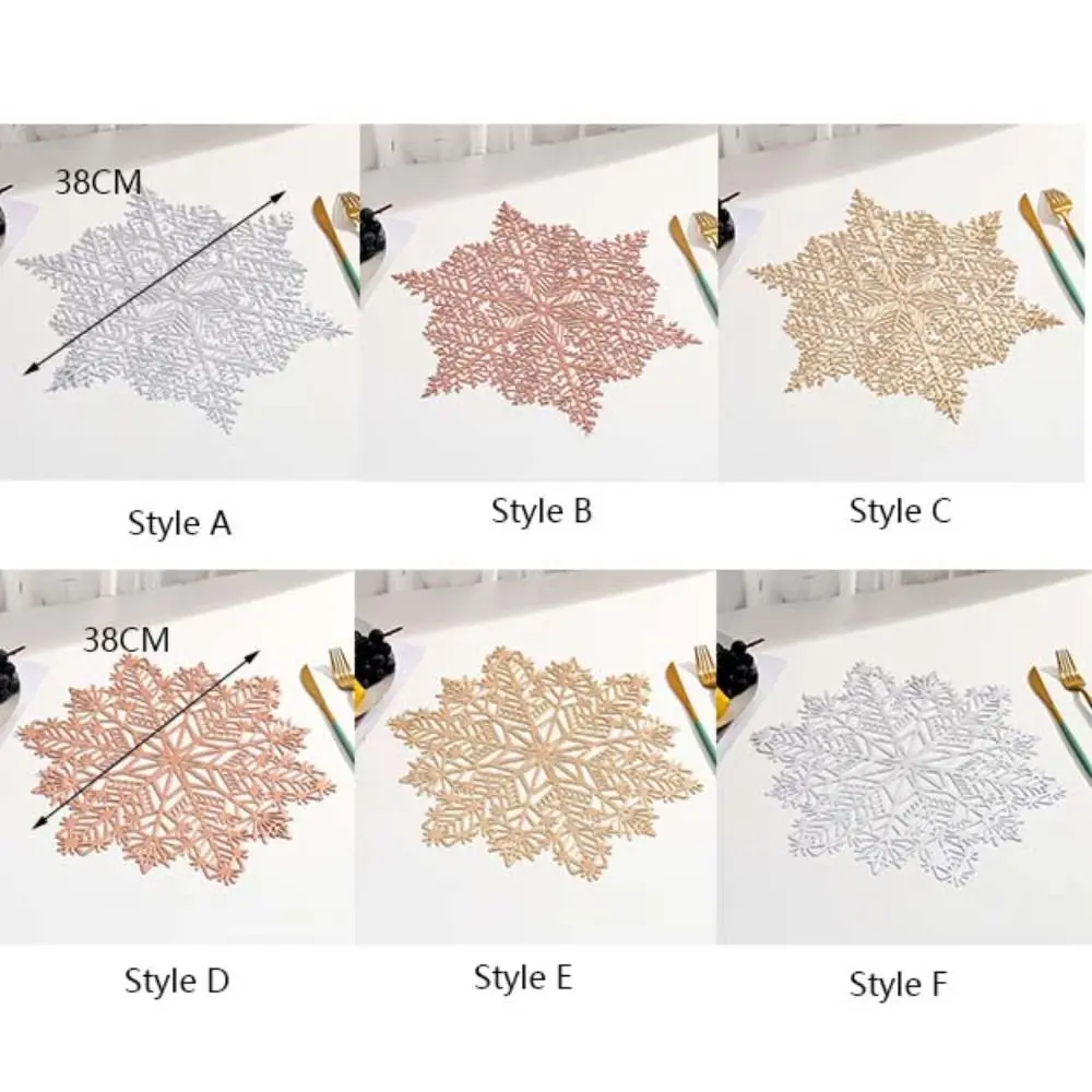 6pcs Kitchen Accessories Non-slip Snowflake Placemat Heat Resistant Hollow Table Mat PVC Insulation Pad Hotel