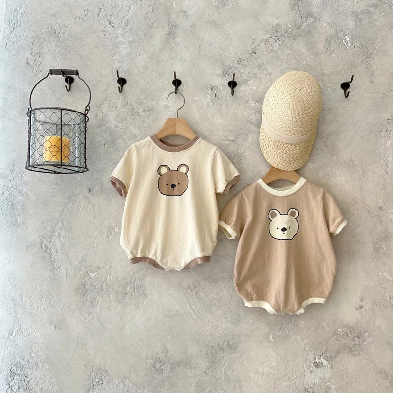 

Summer Baby Girl Boys Bear Casual Short-sleeved Bodysuits Jumpsuit Toddler Boy Cotton Cartoon Romper One-pieces Clothing