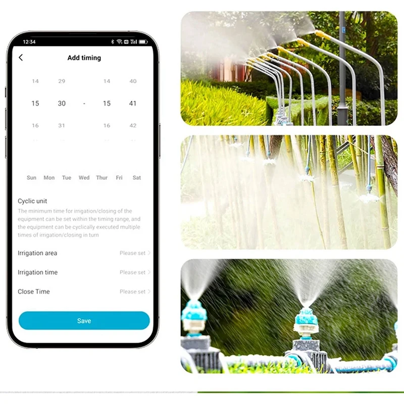 Temporizador de riego inteligente para jardín, sistema de riego inteligente con Wifi, retraso de lluvia de 2 zonas, Tuya