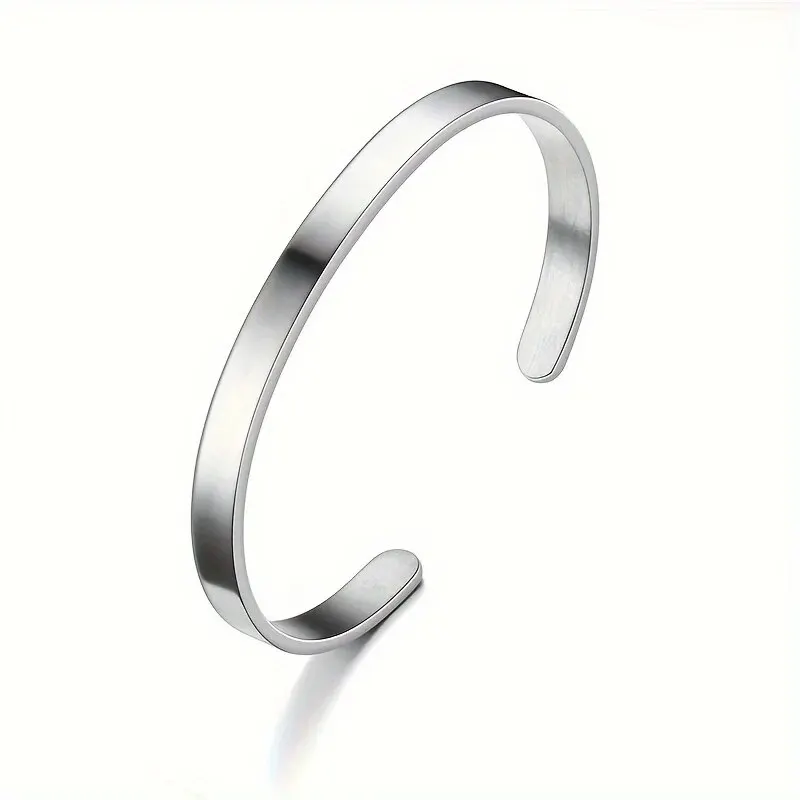 Simple C- shaped Bracelet, Personalized Fashion, Men's Stainless Steel Smooth Open Bracelet