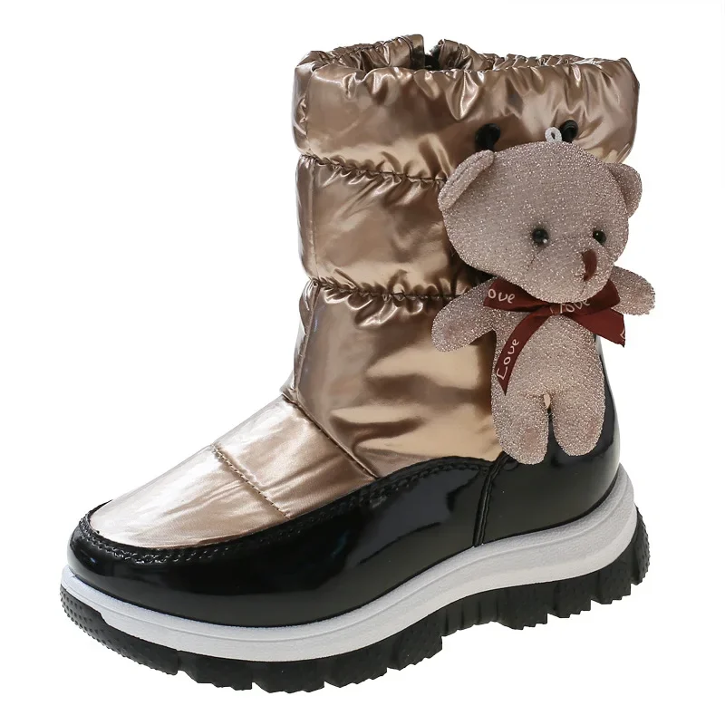 Children's Winter Warm Snow Boots Boys Cotton Shoes Plush Thickened Girls Cartoon Bear Boots Outdoor Non-slip Short Boots