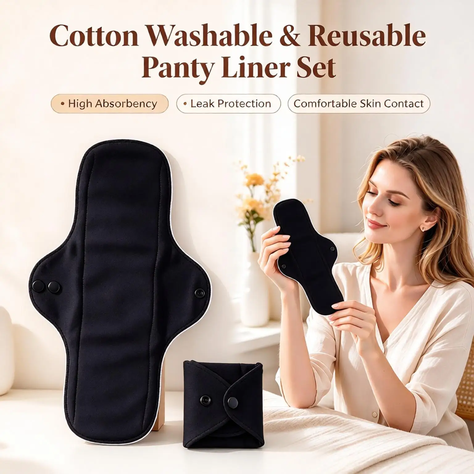 5Pcs Set Washable Black Cotton Cloth Reusable Sanitary Pads 4 Layers Waterproof Leakproof Sanitary Pads Postpartum Essentials