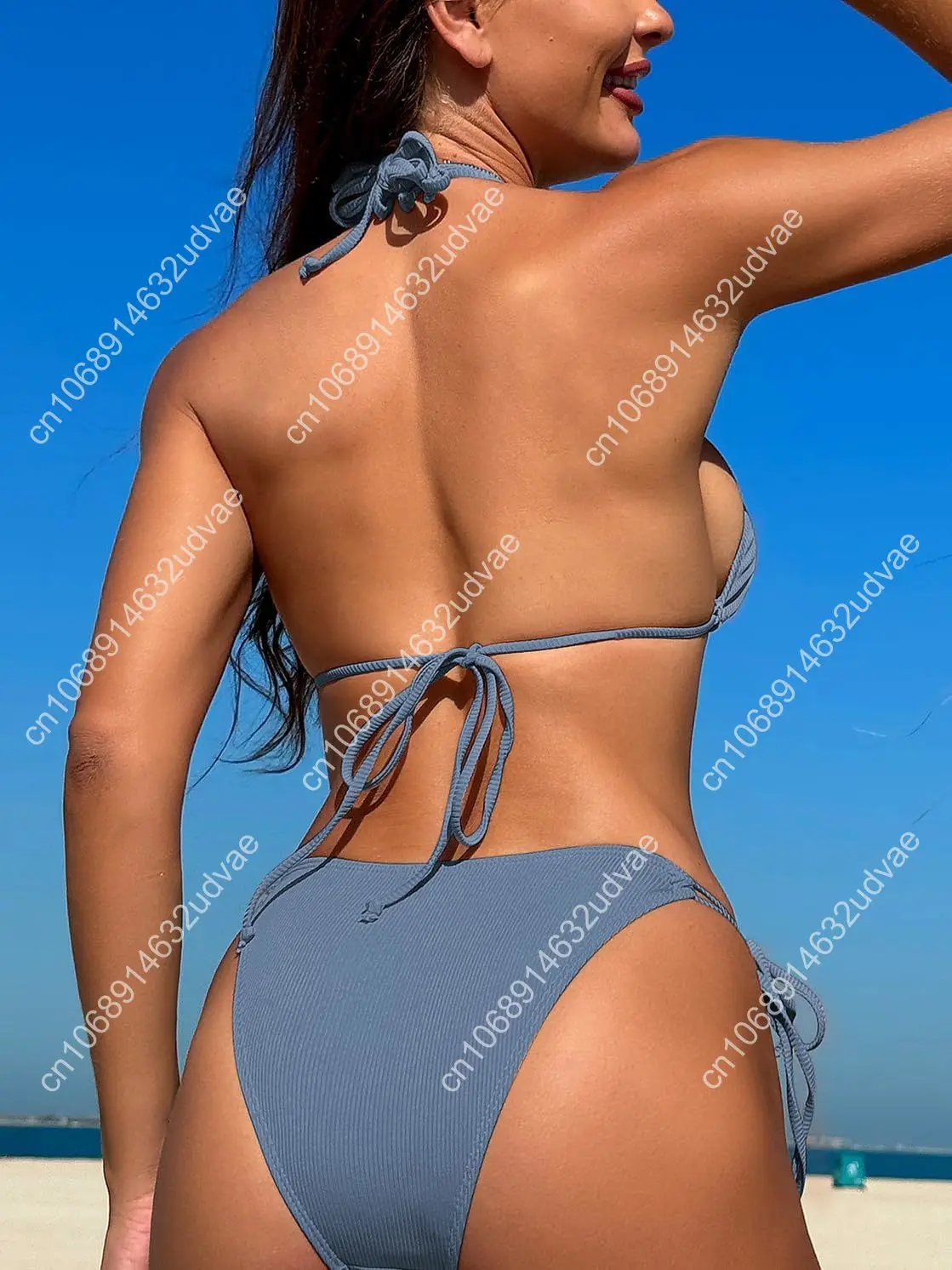 TASHEHE Women's Triangle String Bikini Set Sexy Tie Side Two Piece Swimsuit Cute Halter Bathing Suit