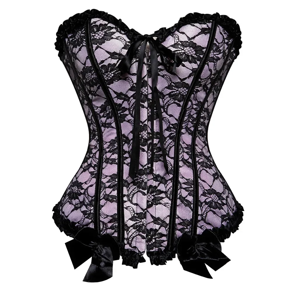 Women Steampunk Corset Gothic Vintage Floral Overbust Bustier Top Plus Size Blue Purple