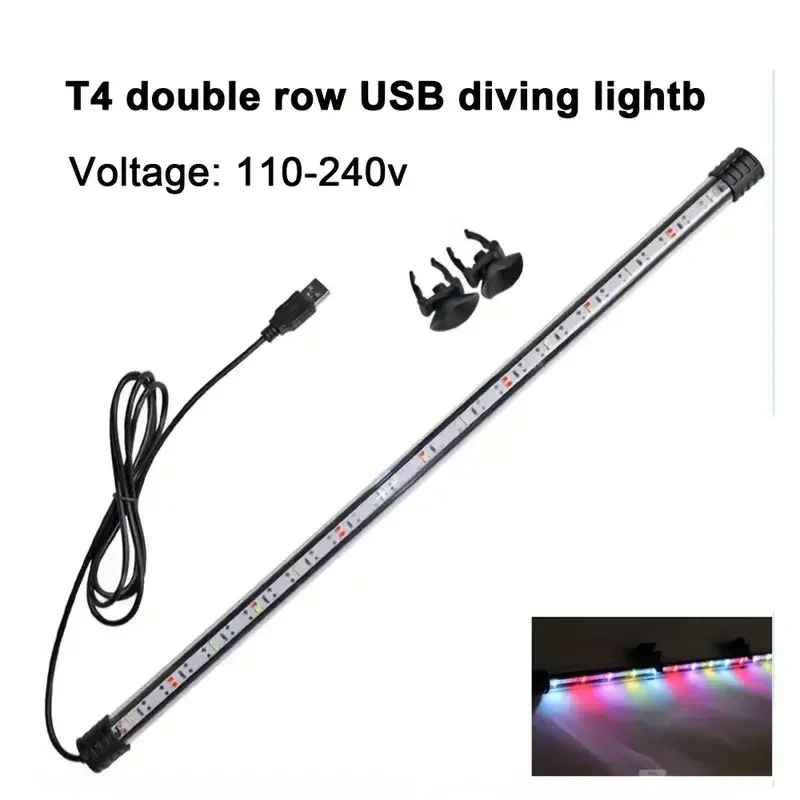 Iluminação LED submersível para aquário, lâmpada de humor impermeável, aquário, planta decorativa crescer acessórios leves, USB, 17-47cm, 110-240V