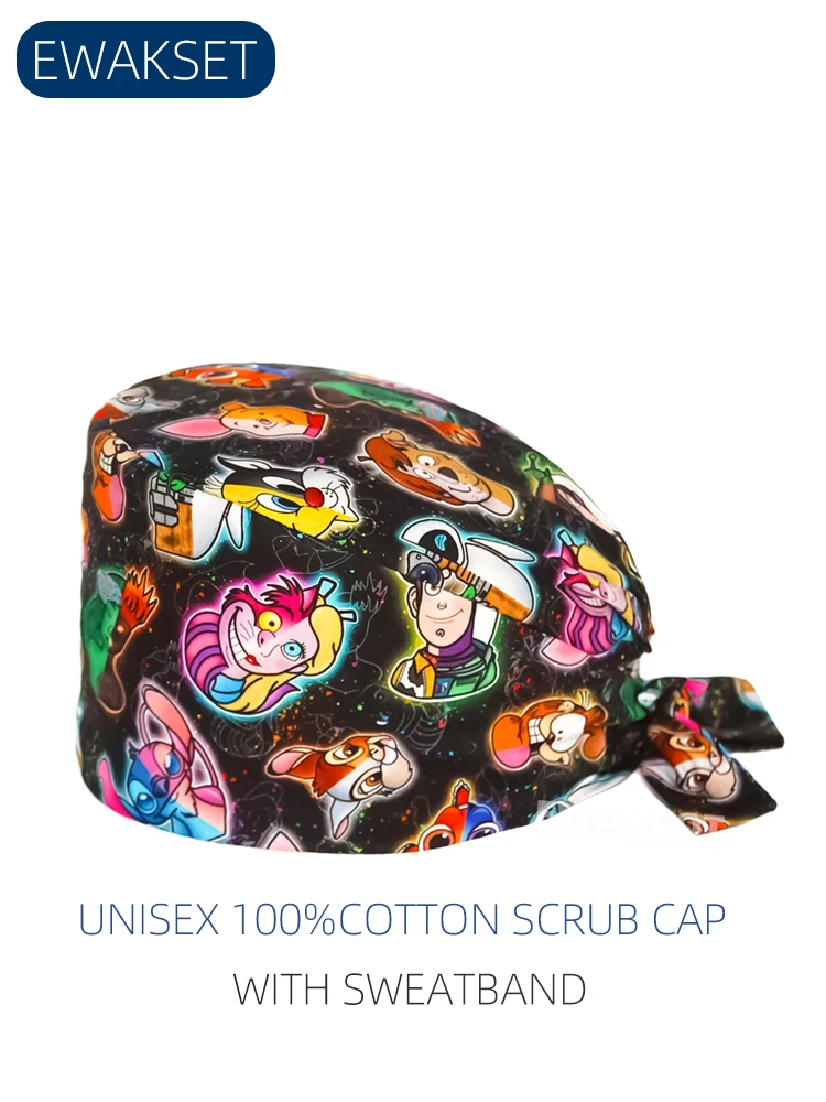 Cartoon Surgic Caps Cotton Soft Printed Scrub Hats for Unisex Kitchen Sanitary Dentist Nursing Surgeon Cap Scrubs hats