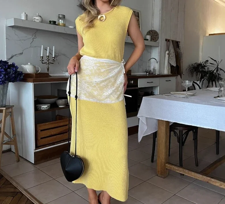 

2025 Summer Knit Dress Women's Sleeveless Backless Bodycon Maxi Sexy Y2K Evening Gown