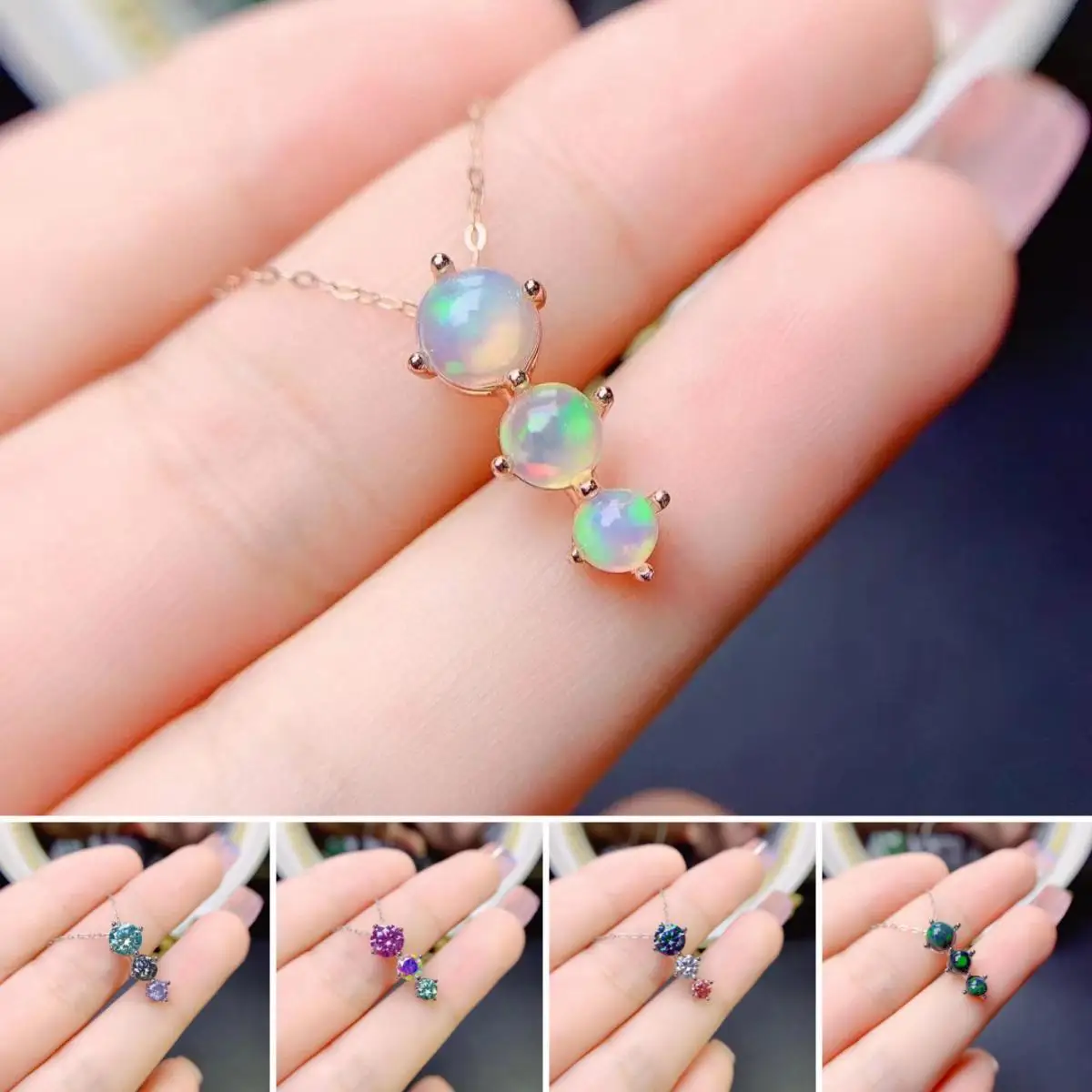 

FS Natural Opal/Moissanite Long Pendant Real S925 Sterling Silver for Women Fine Fashion Charm Weddings Jewelry MeiBaPJ NEW