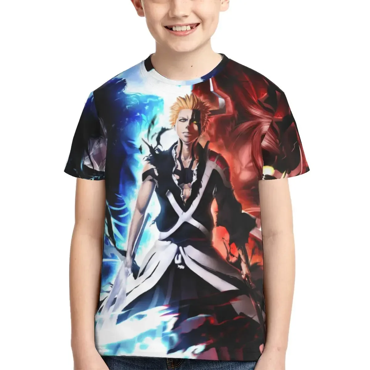 Футболка с изображением аниме BLEACH Kurosaki Ichigo — мягкие футболки с круглым вырезом и короткими рукавами для девочек-подростков и мальчиков