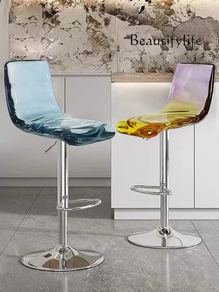 Light Luxury High-Grade Home Adjustable Chair High Stool Backrest Italian Minimalist Rotating Barstool