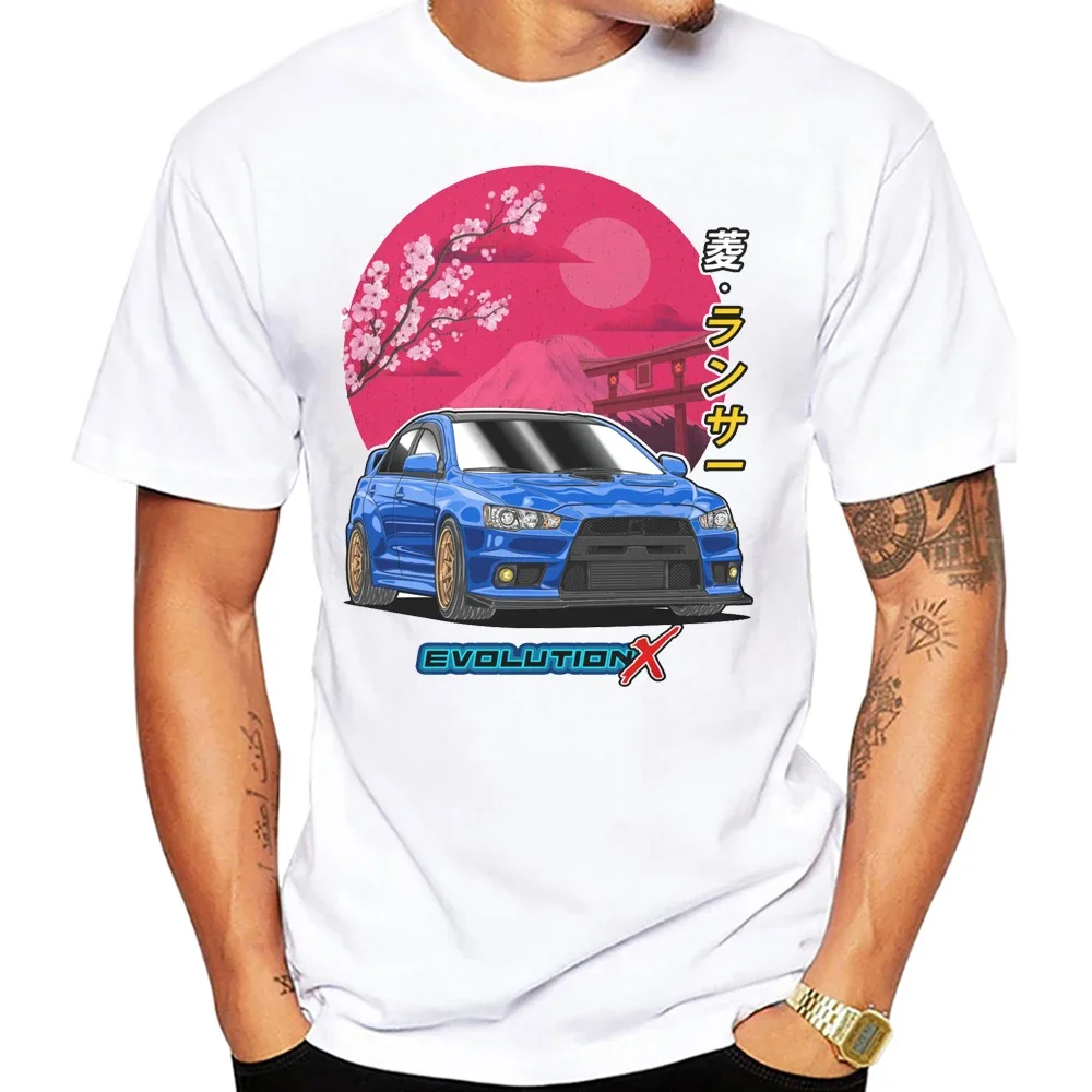 

Japan Cherry Blossom Style JDM Lancer Evolution X T-Shirt Men Short Sleeve Hip Hop Boy Casual Top Classic Sport Car White Tees