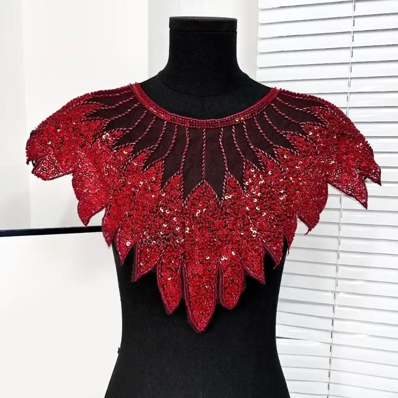 Beads Sequins Embroidered Lace Collar Front Panel Fashion Embellishment for Craft Collar Front Decoration 
