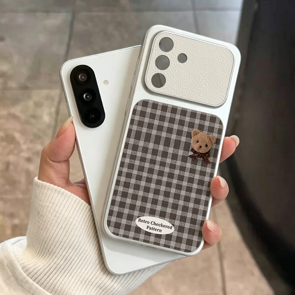Cute Bear Phone Case For Samsung S26 Ultra S25 S24 S23 FE Plus A57 A56 A16 A37 A27 A07 A17 A55 A54 A36 A26 Lichee Pattern Cover view 2