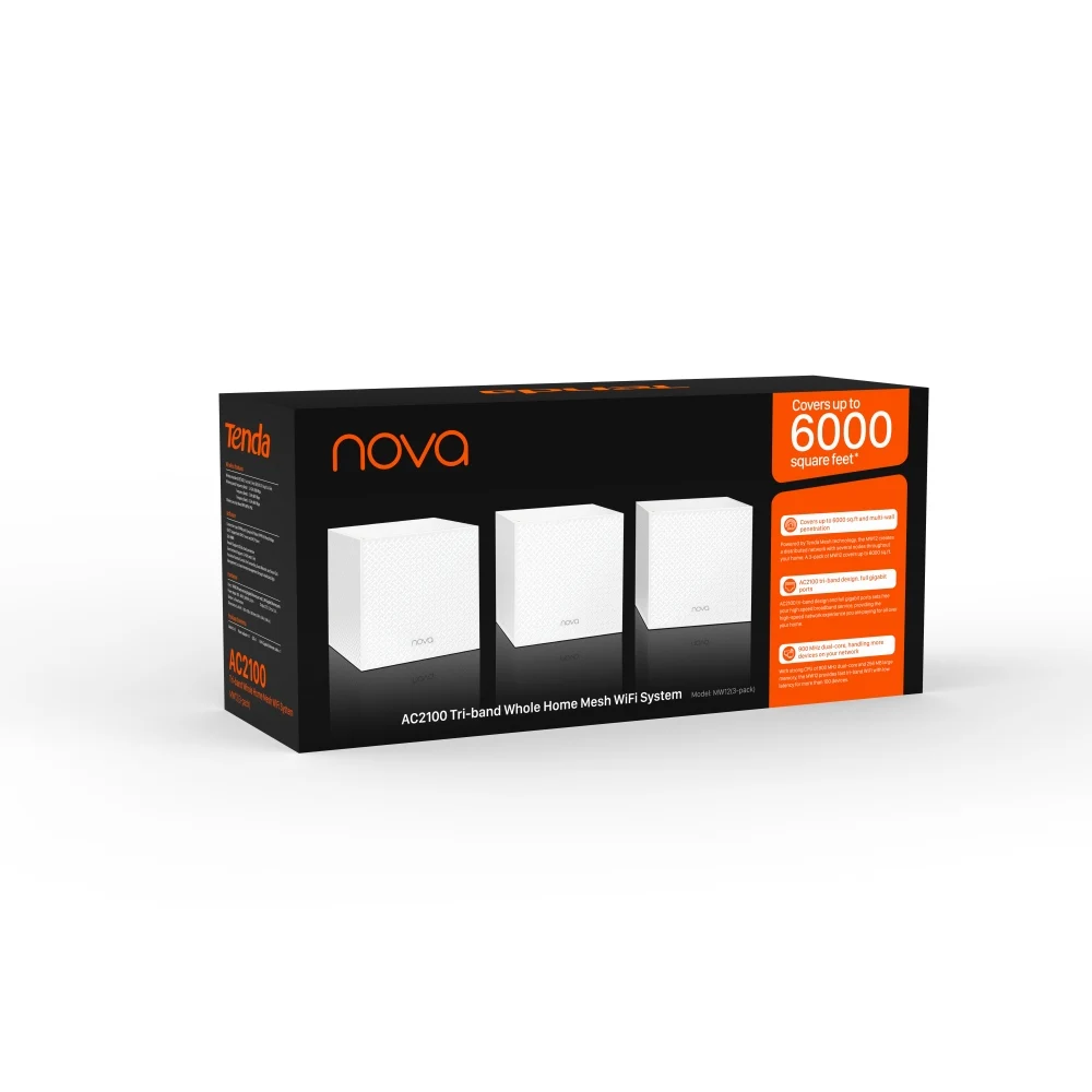 Tenda MW12 AC2100 Trzypasmowy System WiFi Mesh Do Calego Domu Zestaw 3 Sztuk Router Gigabit Zasieg Do 6000 SqFt Dedykowany Backhaul Plynny Roaming 120 Urzadzen Kompatybilny Z Nova Series (AC2100(3-pack)) — Zdjęcie 2 z 2